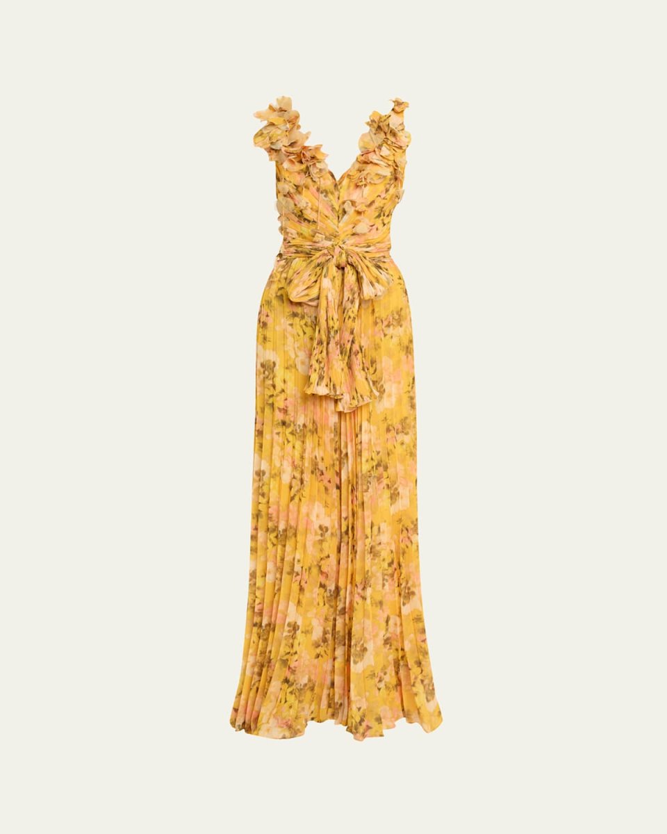 Pleated Floral-Print Georgette Jumpsuit